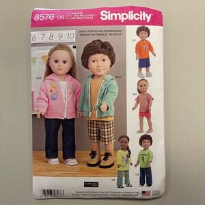 Simplicity 8576 Sewing Pattern 18" Unisex Doll Clothes Hoodies Shorts Tops Pants